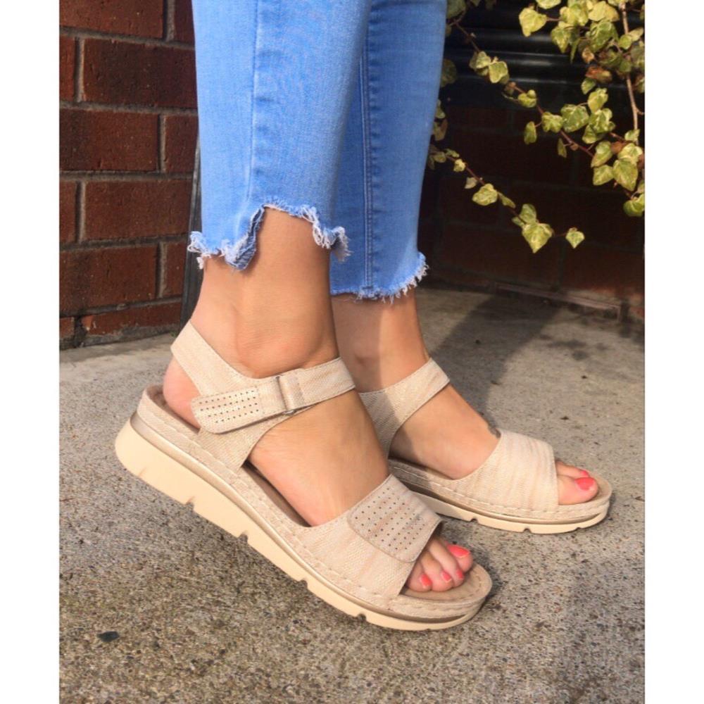 FEATHERLITES WOMENS WEDGE SANDAL - NUDE | Paul Byron Shoes | Ireland